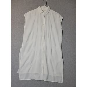 C By One White Floral Sleeveless Button Up Tunic Blouse Women's Medium